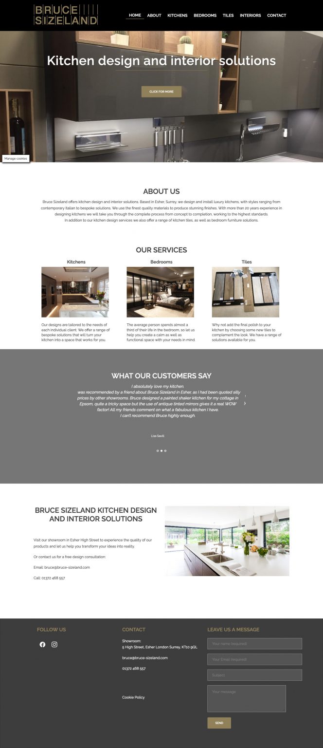 Bruce Sizeland Kitchen and Interiors Full Website Homepage
